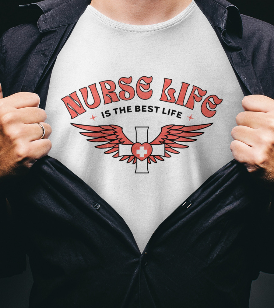 Nurse Life Is The Best Life Red Cross Wings T-Shirt