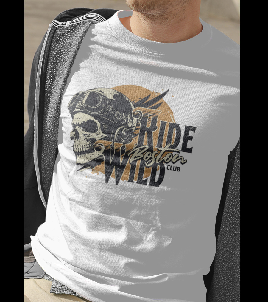 Ride Wild Boston Club Skull With Goggles T-Shirt