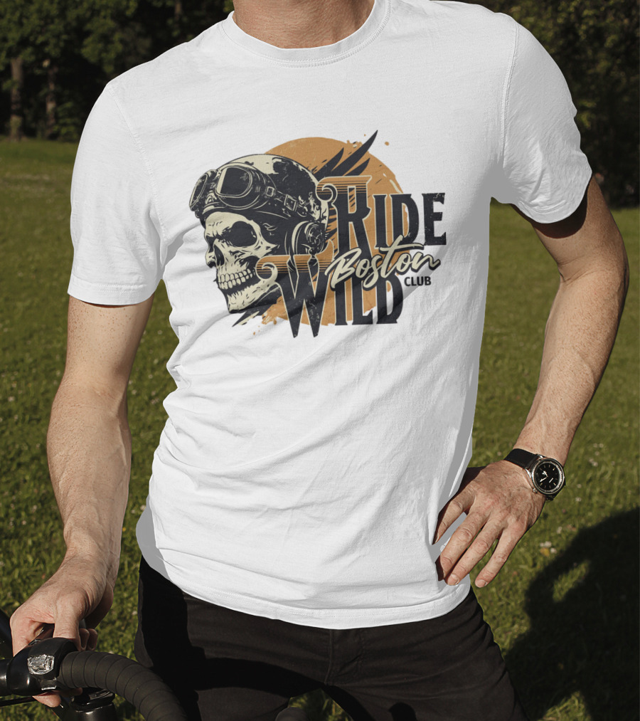 Ride Wild Boston Club Skull With Goggles T-Shirt