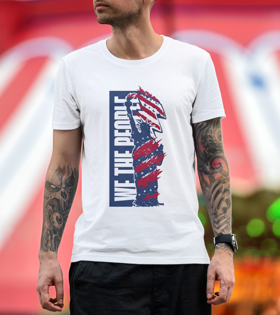 We the People Liberty Statue with Patriotic Red Stripes T-Shirt