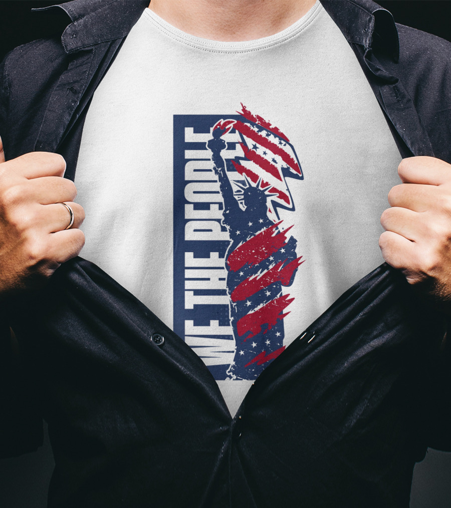 We The People Liberty Statue With Patriotic Red Stripes T-Shirt