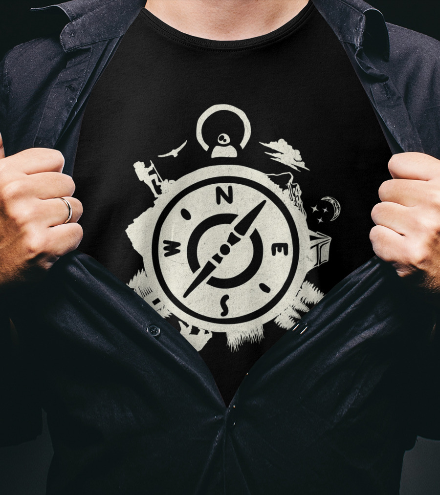 Wilderness Adventure Compass Exploring North South East West Nature Elements T-Shirt