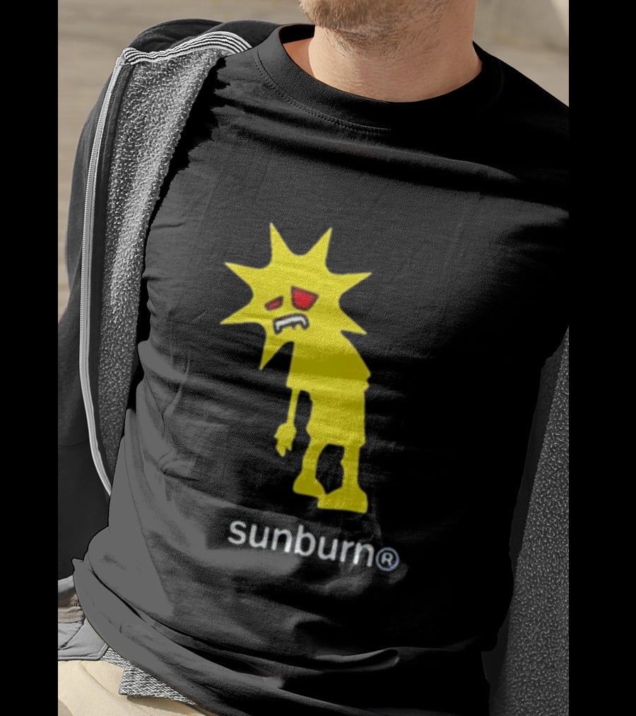 Sunburn Tired Cartoon Sun With Red Eyes And Trademark T-Shirt