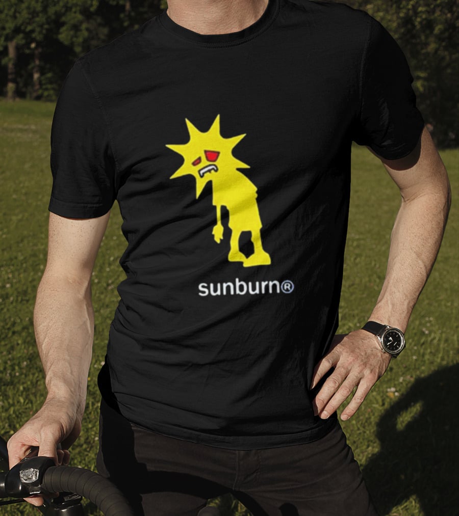 Sunburn Tired Cartoon Sun With Red Eyes And Trademark T-Shirt
