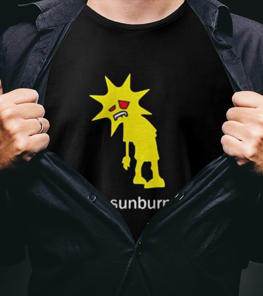 Sunburn Tired Cartoon Sun With Red Eyes And Trademark T-Shirt