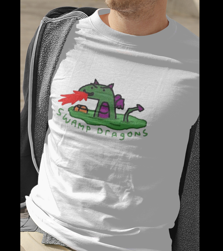 Swamp Dragons Playful Fire-Breathing Cartoon T-Shirt