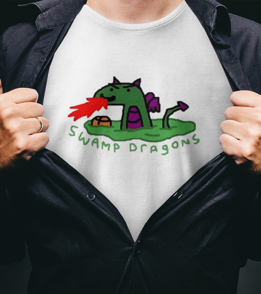 Swamp Dragons Playful Fire-Breathing Cartoon T-Shirt