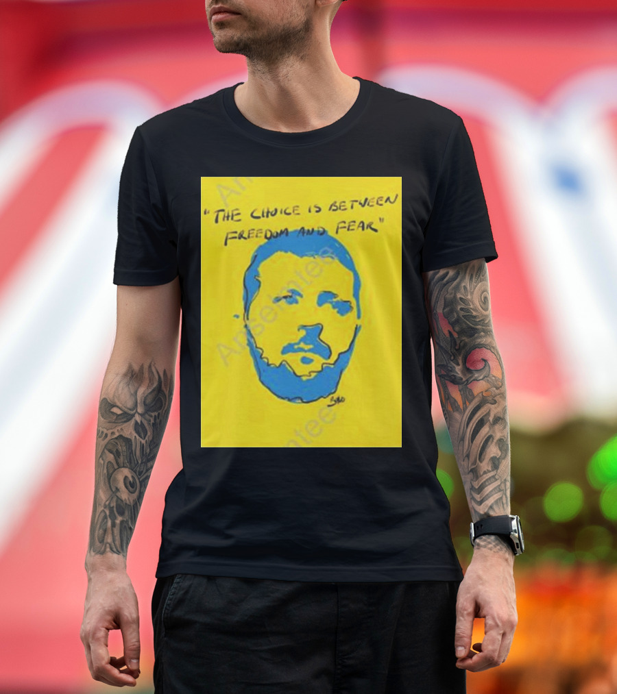 U2 The Choice Is Between Freedom and Fear Blue Face on Yellow T-Shirt