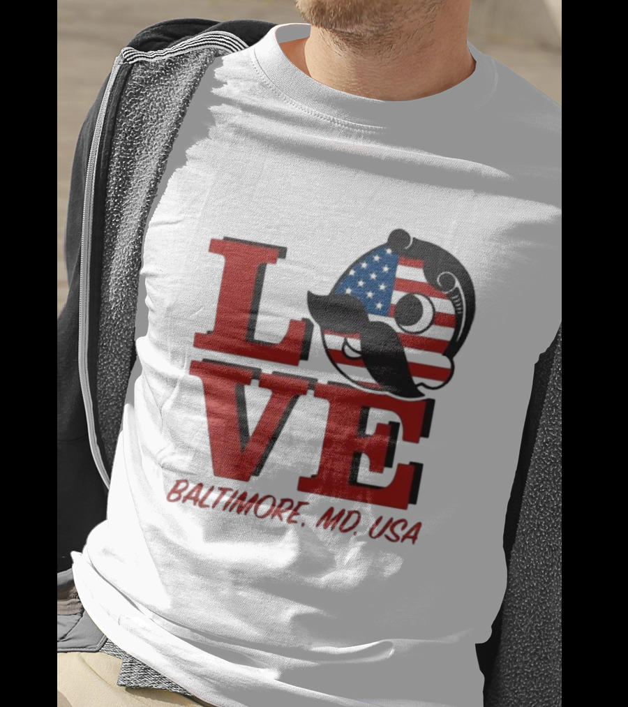 Love Baltimore MD USA National Bohemian American Flag Mustache T-Shirt
