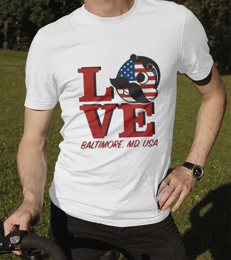 Love Baltimore MD USA National Bohemian American Flag Mustache T-Shirt