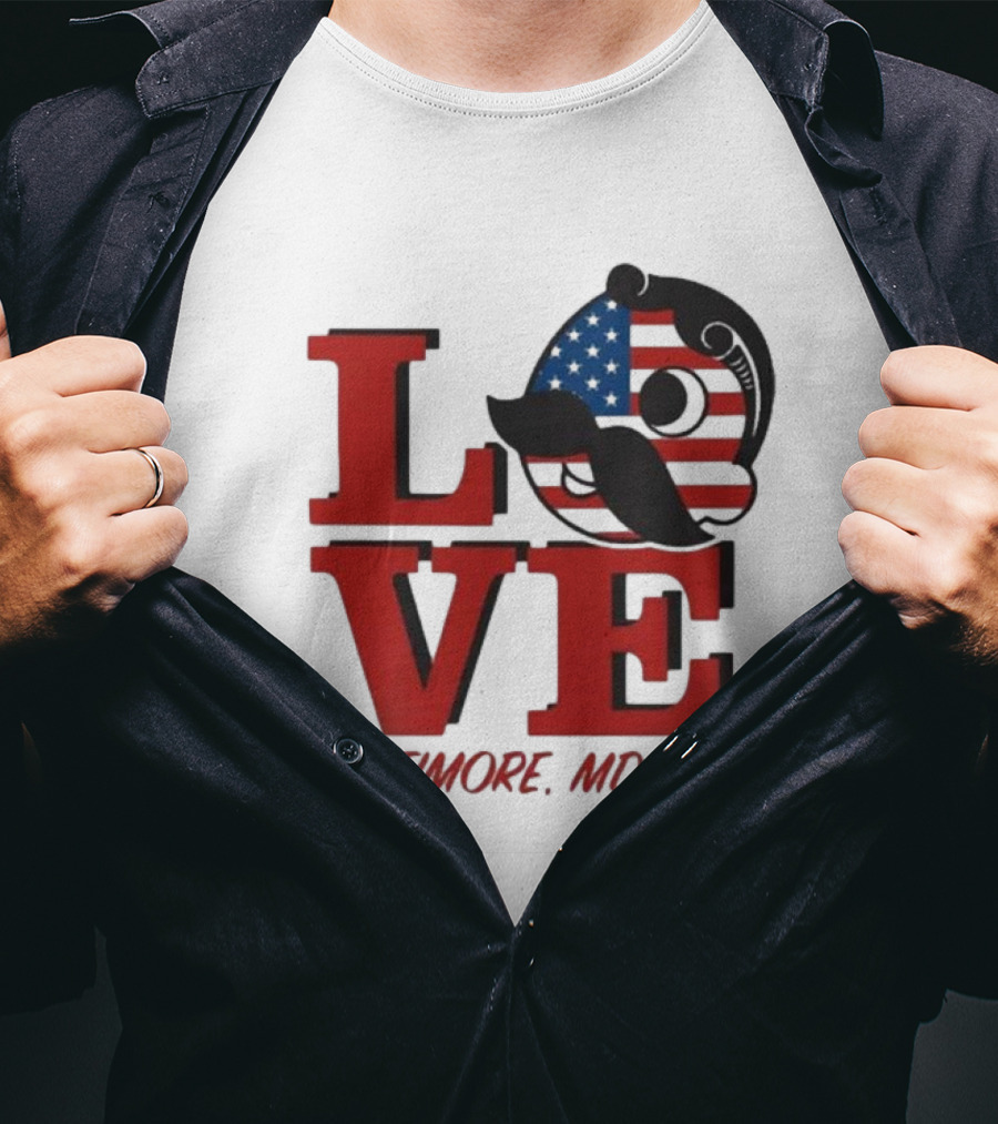 Love Baltimore MD USA National Bohemian American Flag Mustache T-Shirt