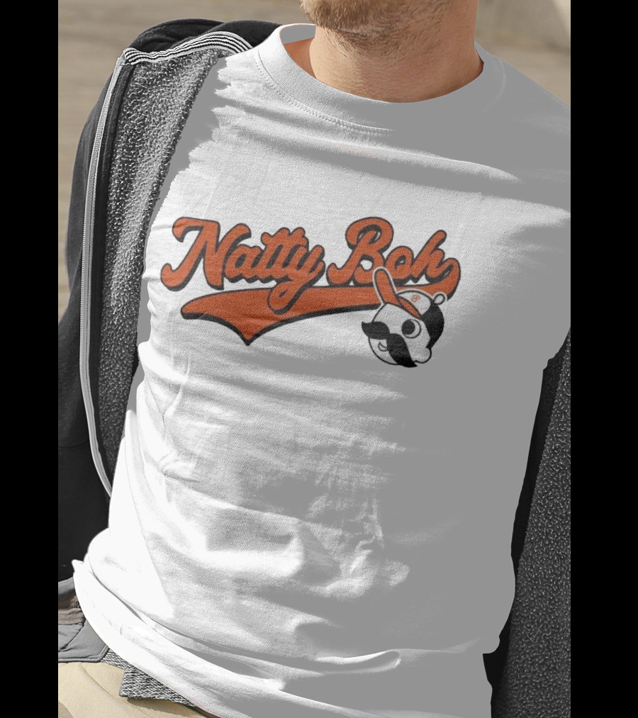 Natty Boh National Bohemian Mustache Character With Baseball Hat T-Shirt