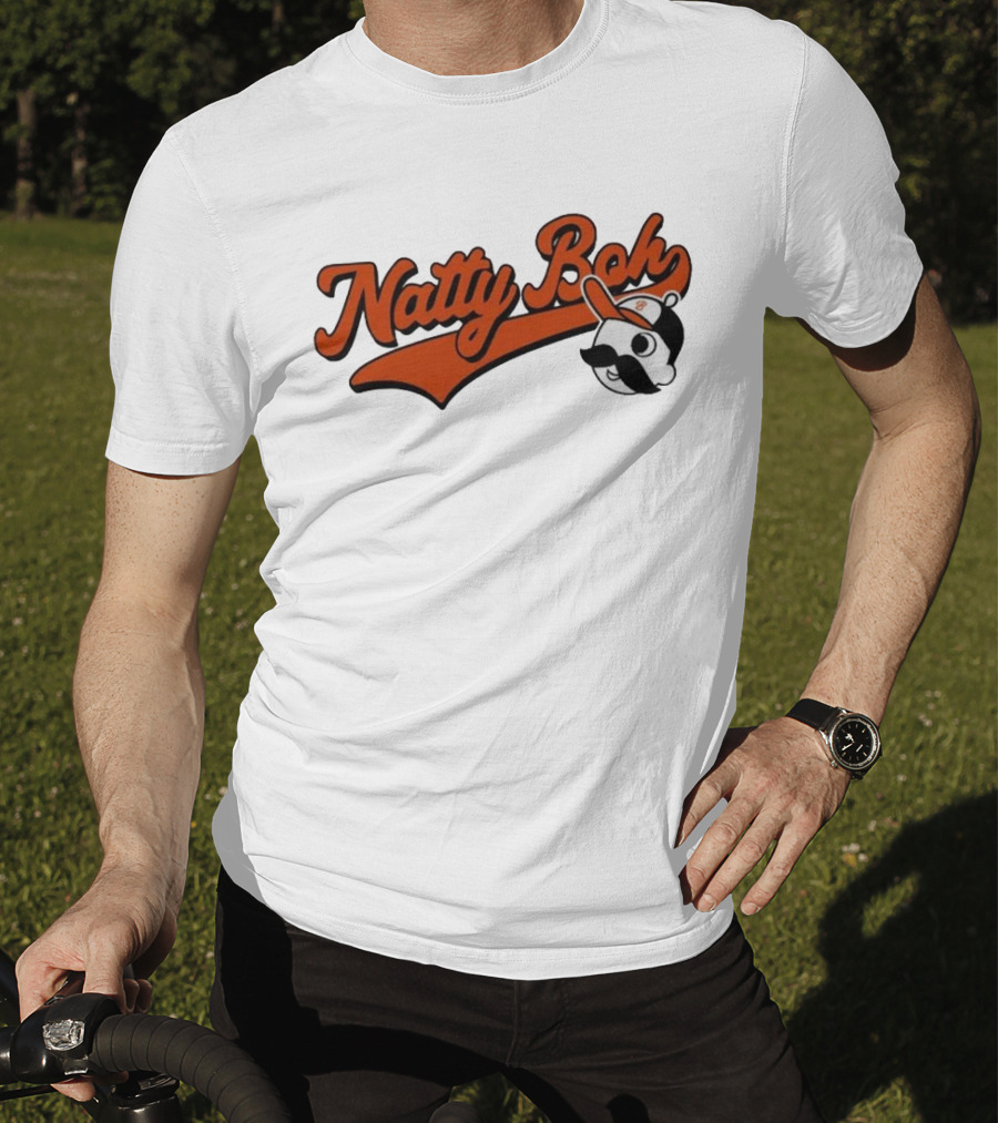 Natty Boh National Bohemian Mustache Character With Baseball Hat T-Shirt