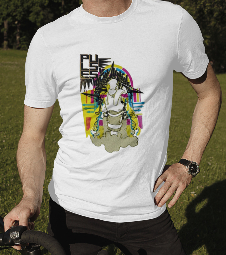 Pulses Futuristic Robot With Colorful Abstract Geometric Background T-Shirt