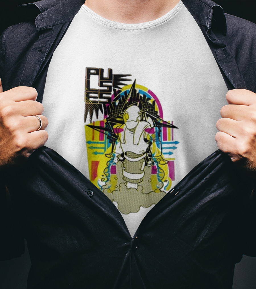 Pulses Futuristic Robot With Colorful Abstract Geometric Background T-Shirt