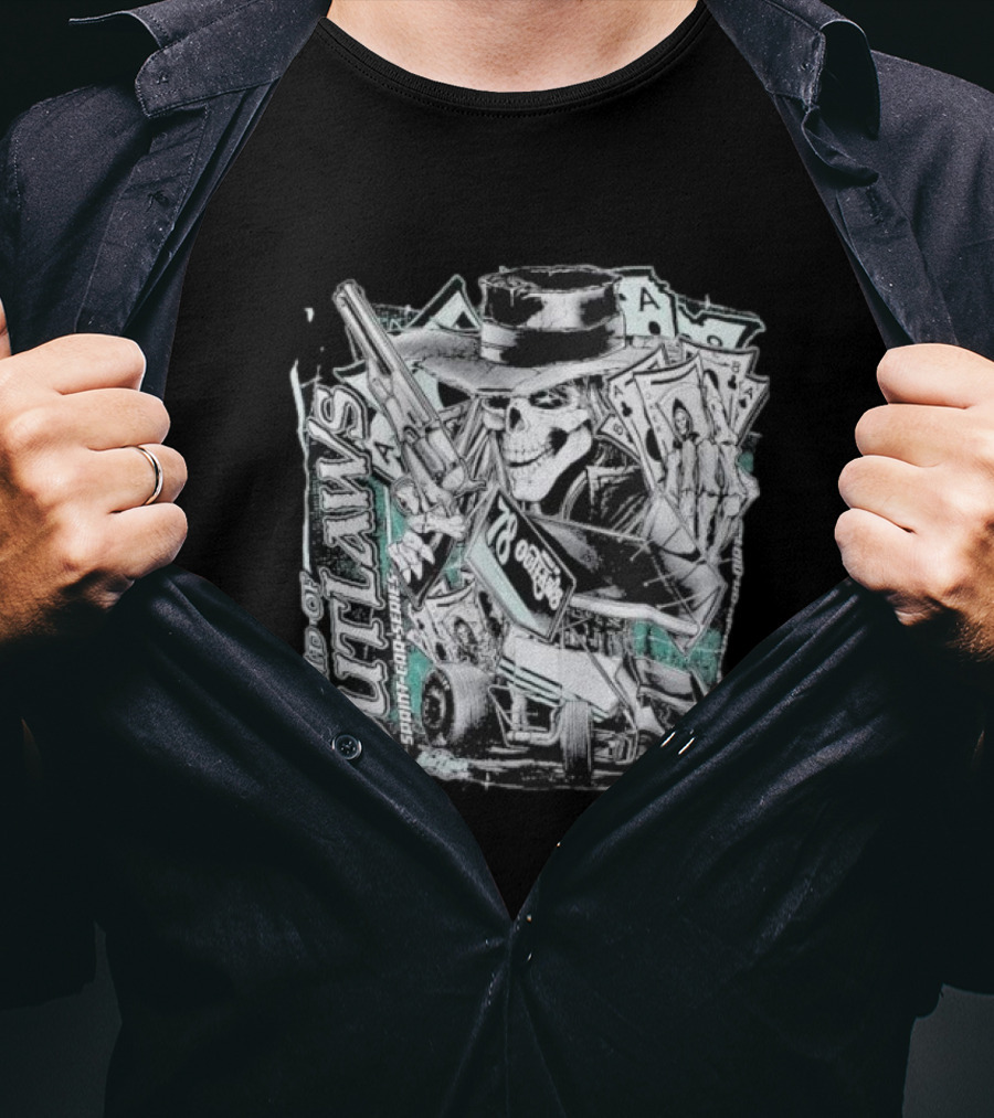 World Of Outlaws SC Deadman's Hand Racing Skeleton 78 Outlaw Cards T-Shirt