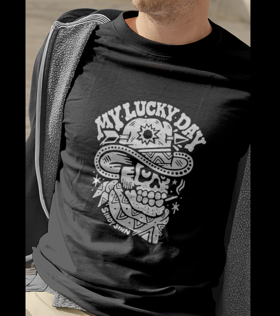 Sindy Sinn My Lucky Day Skull Cowboy Bandana T-Shirt