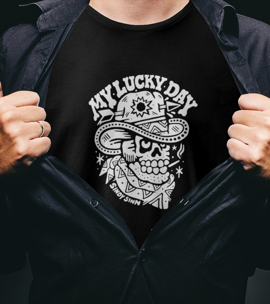 Sindy Sinn My Lucky Day Skull Cowboy Bandana T-Shirt