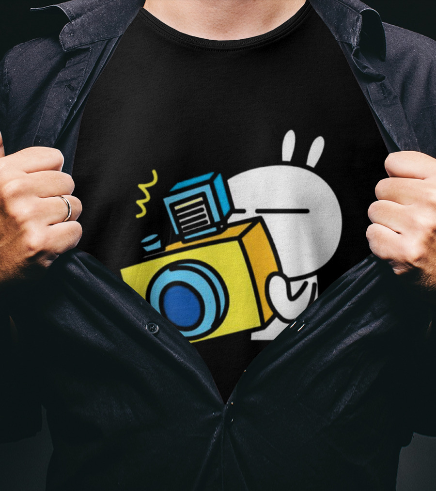 Tuzki Rabbit Camera Cartoon Character Photography T-Shirt