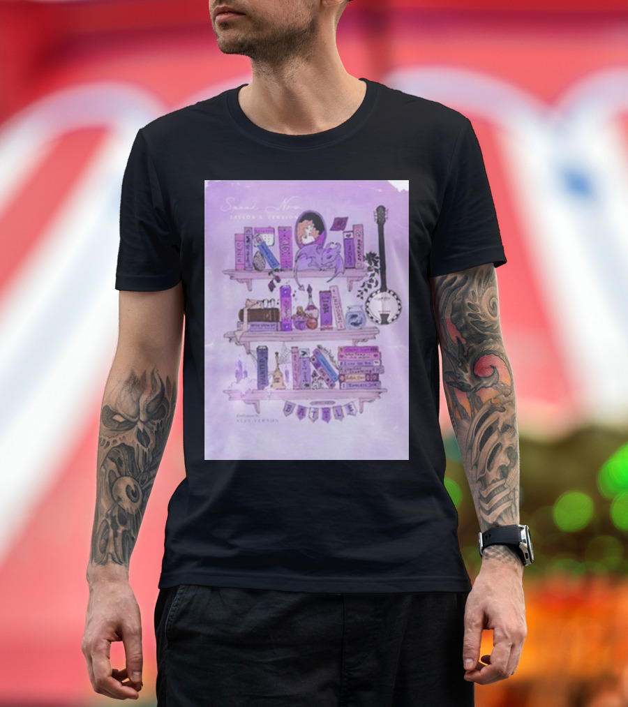 Speak Now Bookshelf Favorites Version by Alex Vernon with Purple Music Elements T-Shirt