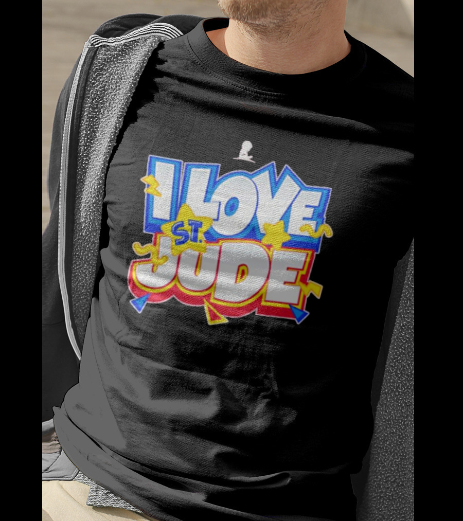 I Love St Jude Cartoon Yellow Stars And Blue Outline T-Shirt