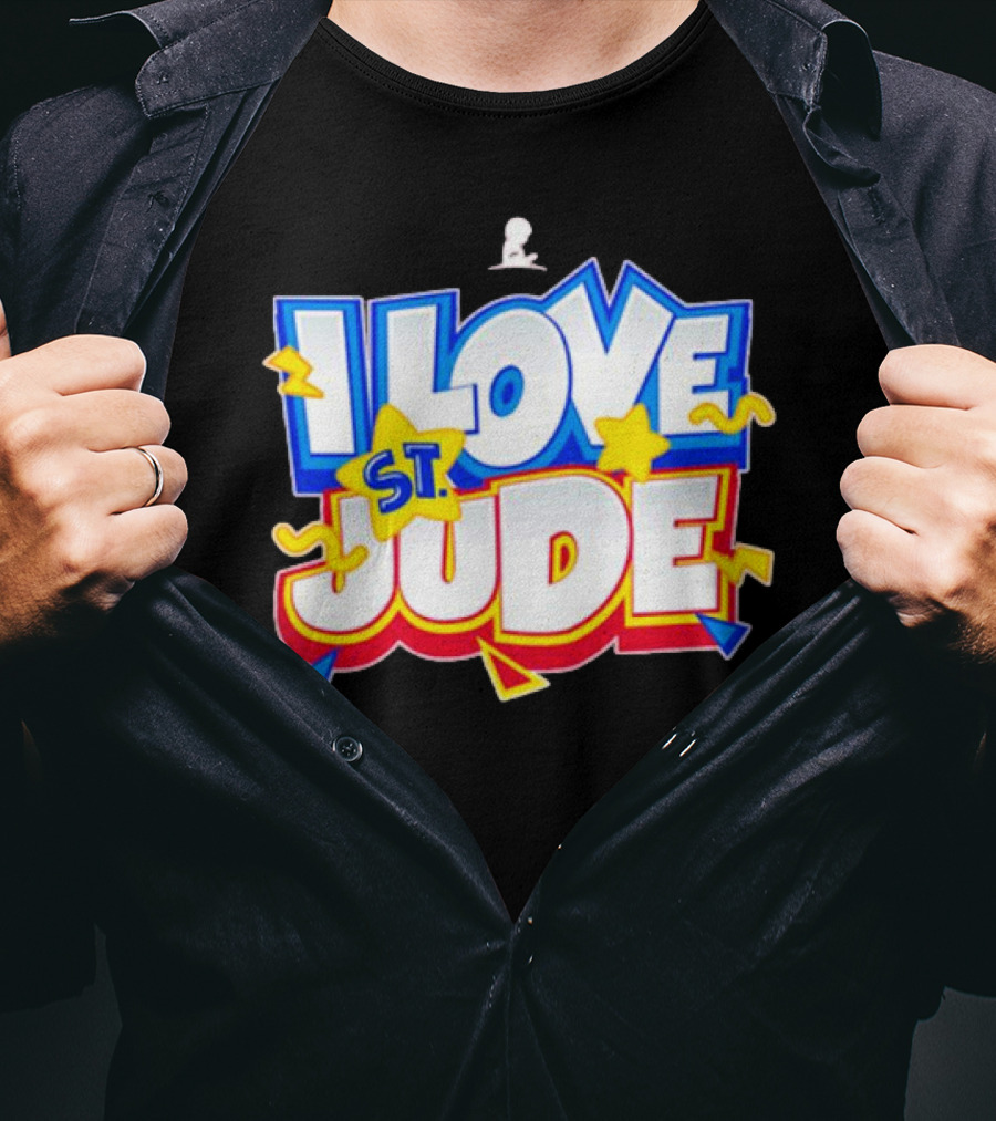 I Love St Jude Cartoon Yellow Stars And Blue Outline T-Shirt