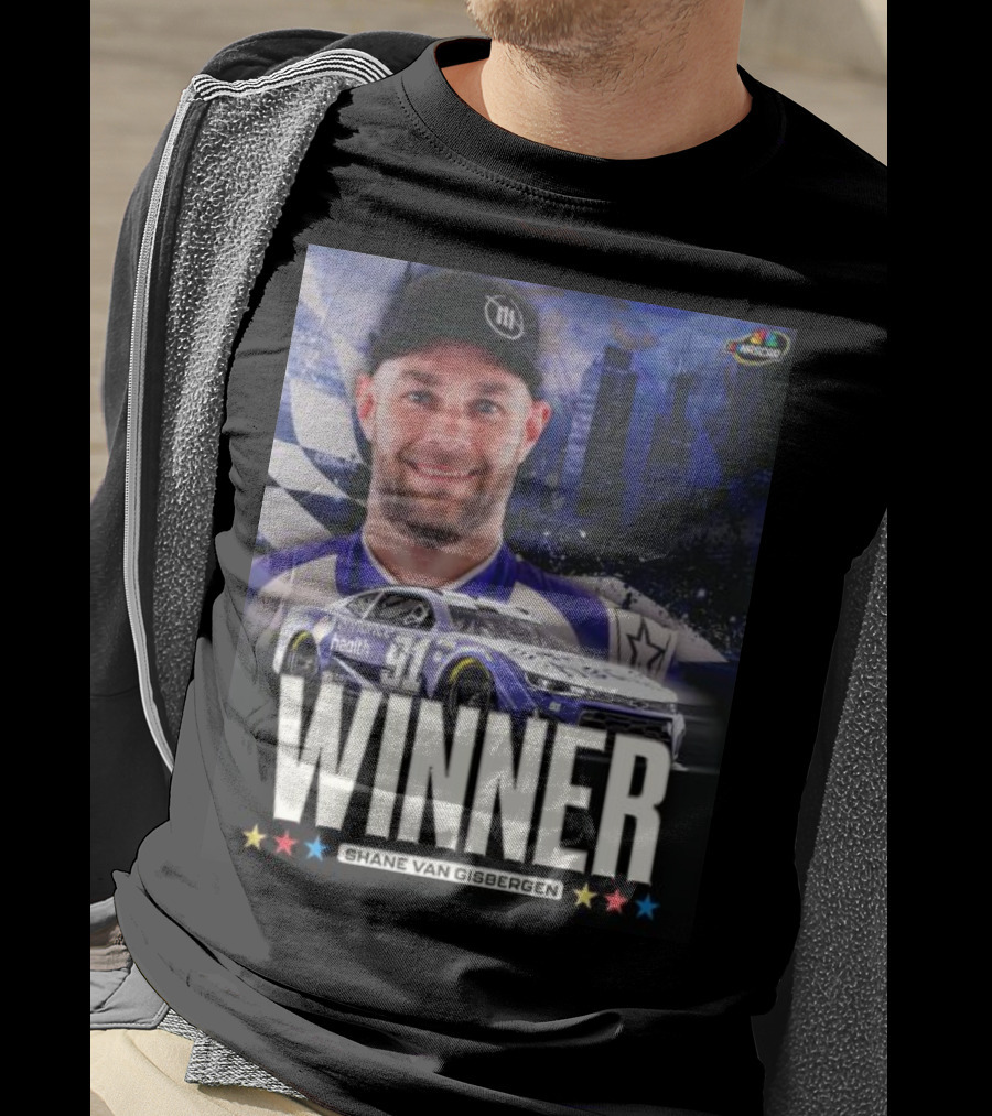 NASCAR Winner Shane Van Gisbergen With Race Car And Cityscape Background T-Shirt