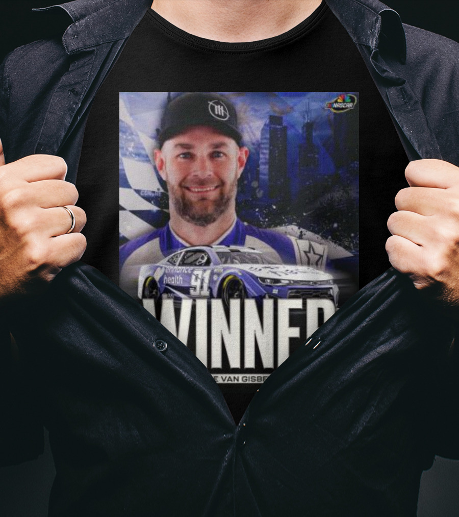 NASCAR Winner Shane Van Gisbergen With Race Car And Cityscape Background T-Shirt