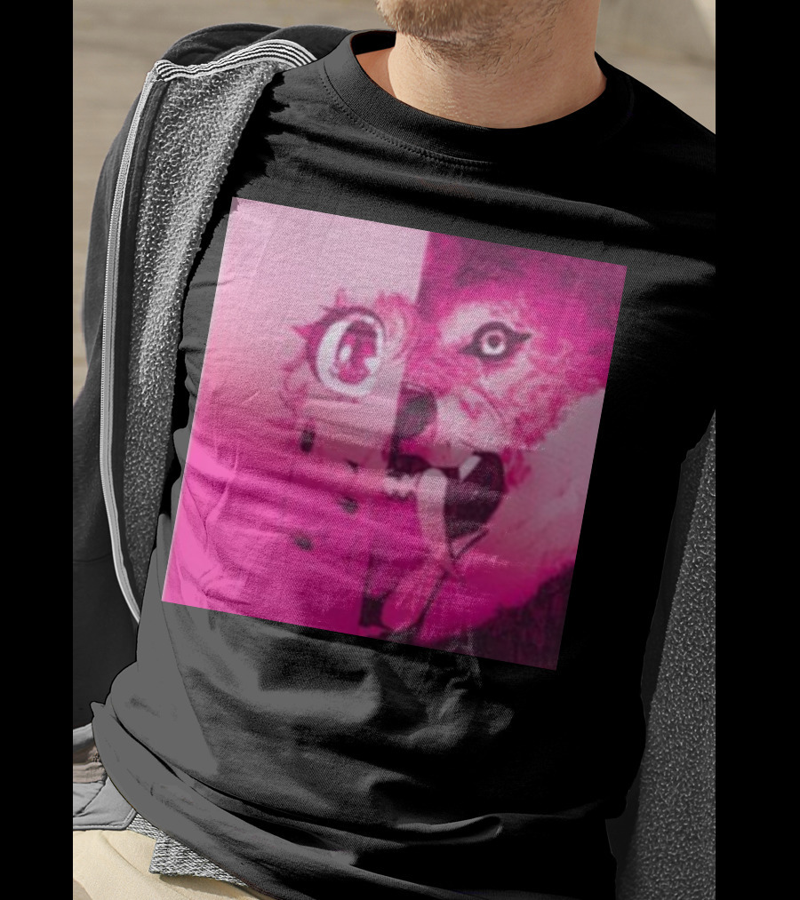 Dead On The Scene Wolf And Anime Girl Pink Contrast T-Shirt