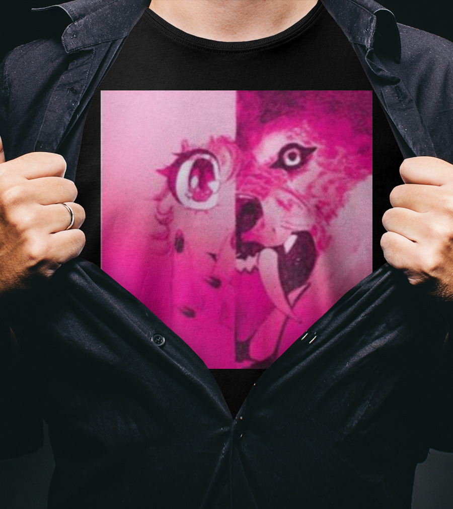 Dead On The Scene Wolf And Anime Girl Pink Contrast T-Shirt