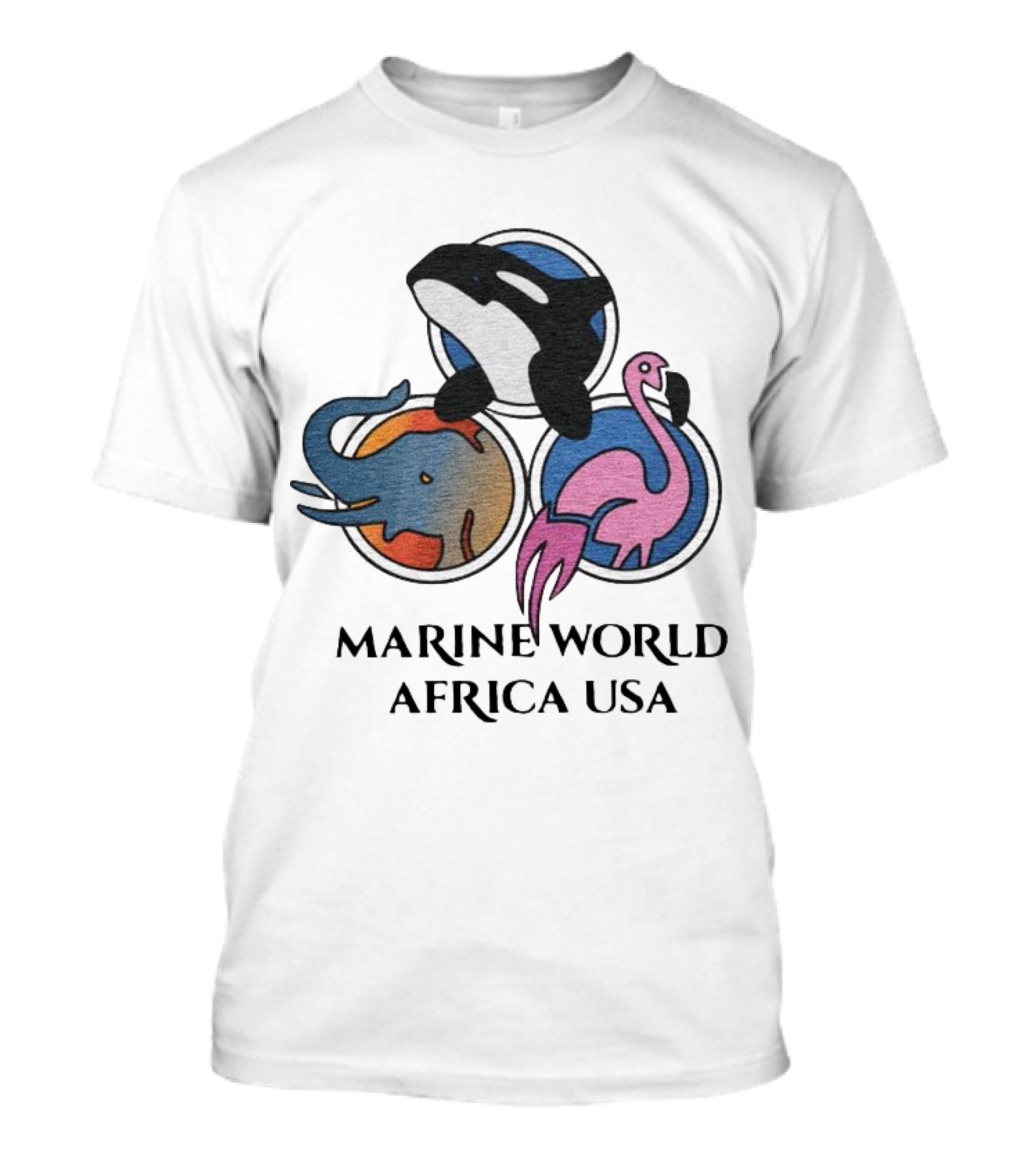 Marine World Africa USA Orca Elephant Flamingo T-Shirt