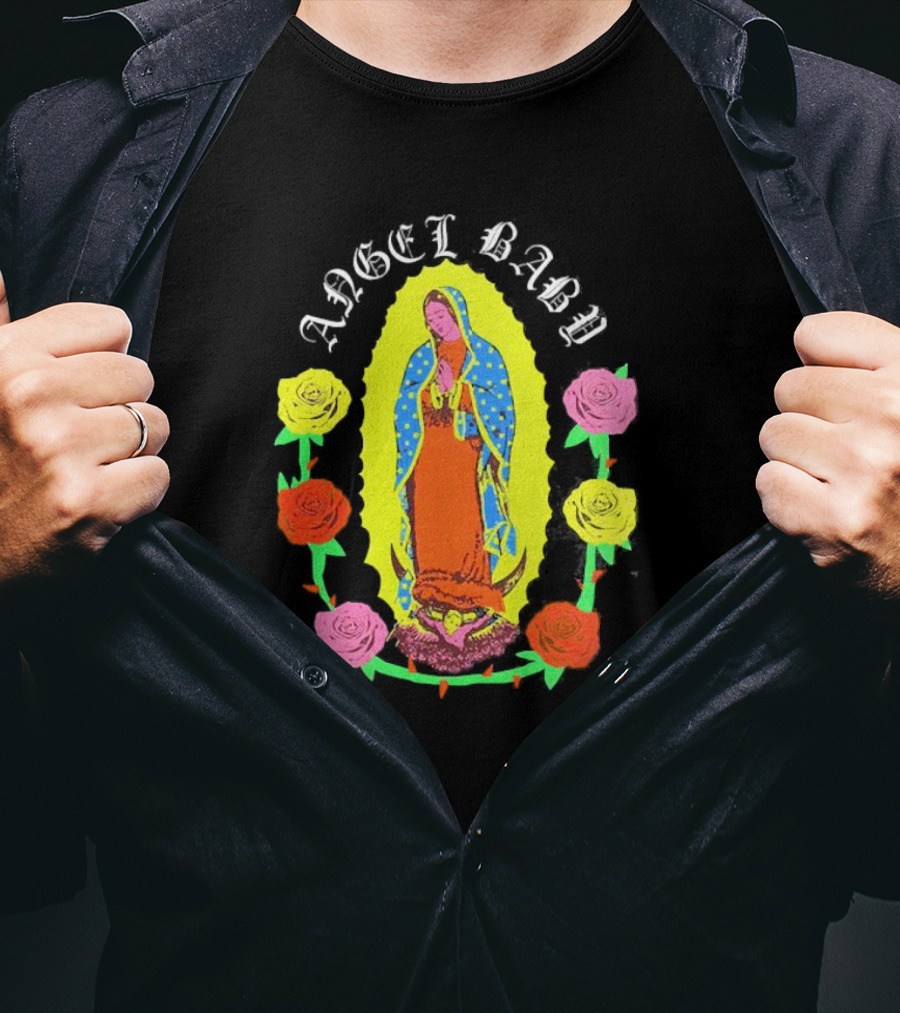 Angel Baby Virgen With Colorful Roses T-Shirt