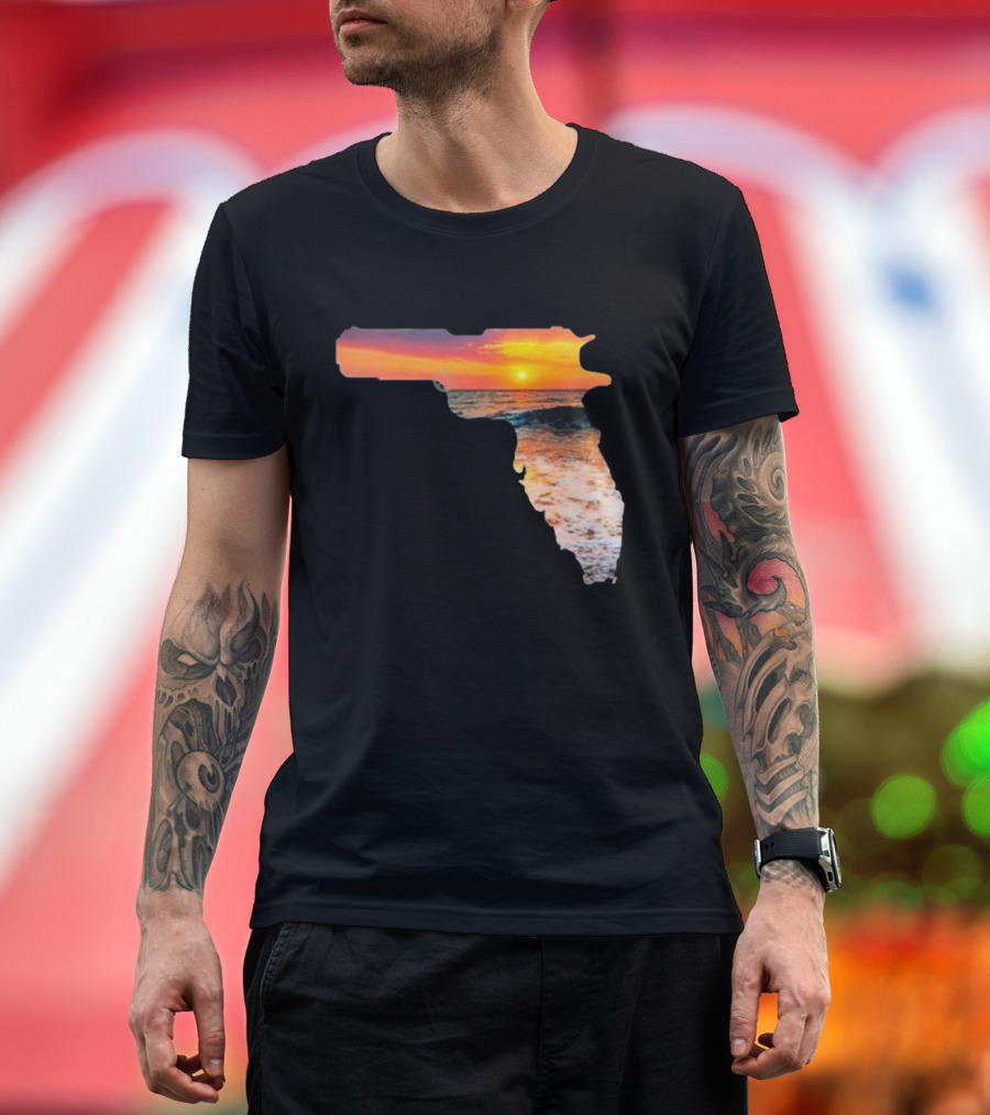Florida the Gunshine State Gun Map Sunset Beach Scene T-Shirt