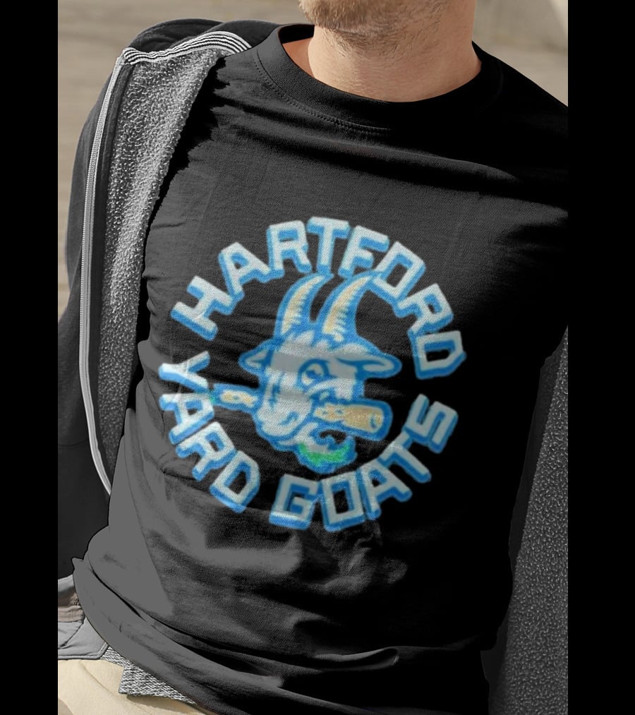 Hartford Yard Goats Blue Goat Logo With Bat T-Shirt