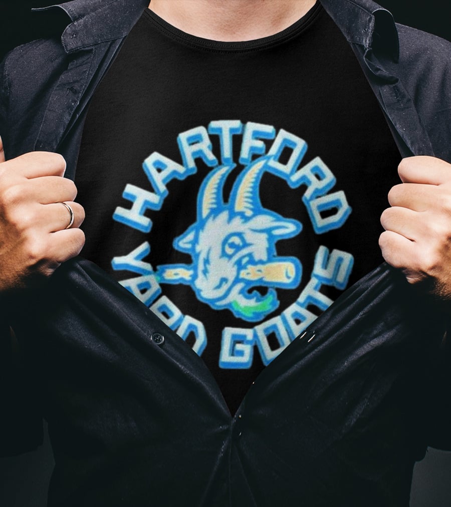 Hartford Yard Goats Blue Goat Logo With Bat T-Shirt