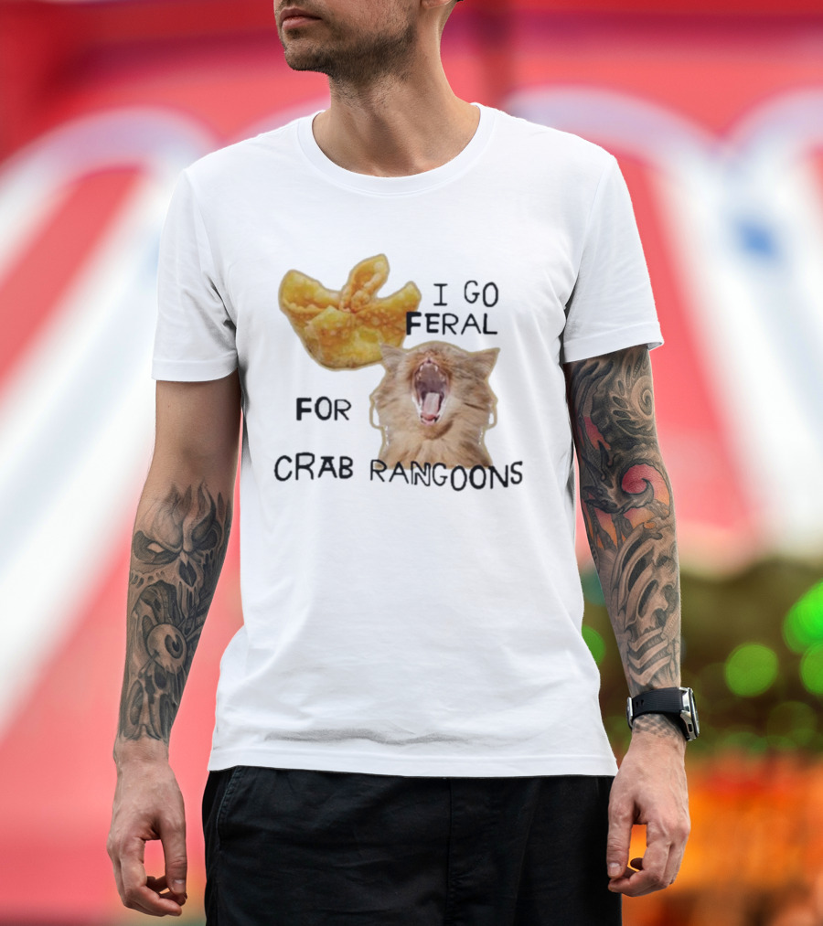 I Go Feral for Crab Rangoons with Yawning Cat and Dumpling T-Shirt