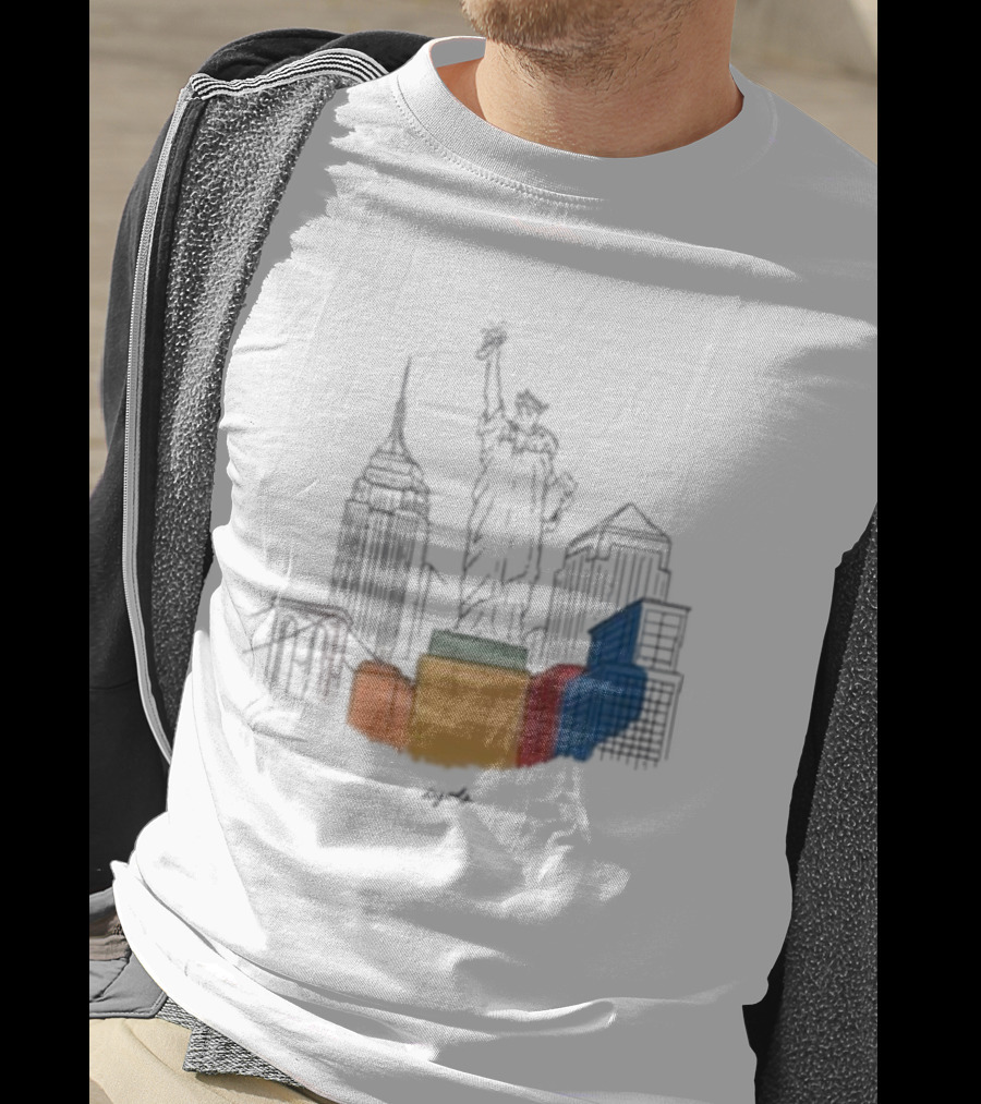 Nyc Degods Skyline Statue Colorful Blocks T-Shirt