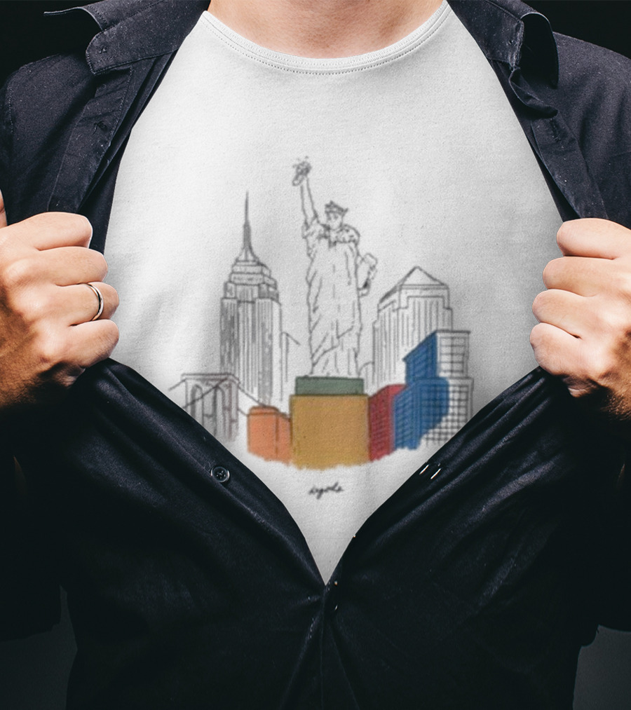 Nyc Degods Skyline Statue Colorful Blocks T-Shirt