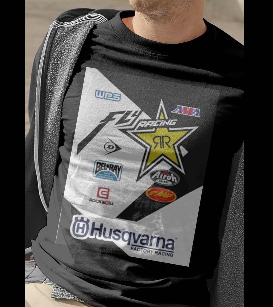 WPS AMA Fly Racing Rockstar Husqvarna Factory Racing Bel-Ray Airoh FMF Rockwell T-Shirt