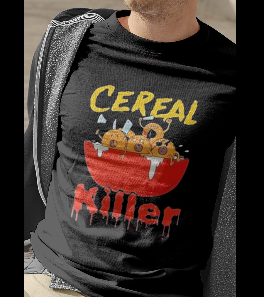 Cereal Killer Funny Cartoon Characters Inside Red Bowl T-Shirt