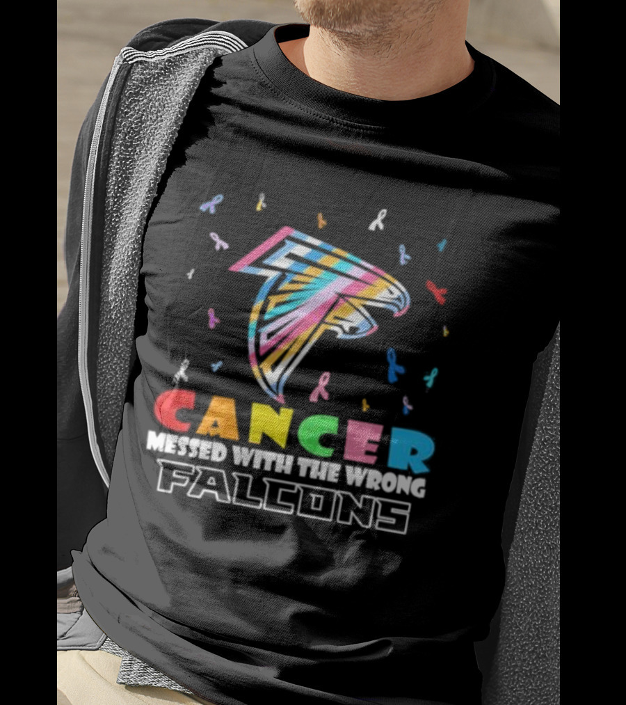 Atlanta Falcons Cancer Messed With The Wrong Team Logo Ribbons T-Shirt
