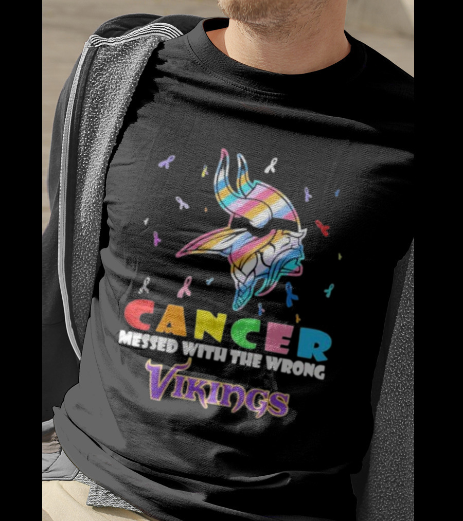 Cancer Messed With The Wrong Vikings Rainbow Ribbon T-Shirt