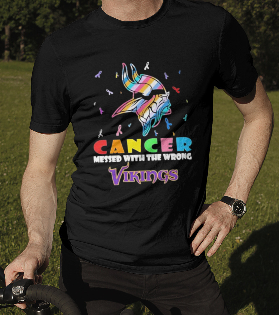 Cancer Messed With The Wrong Vikings Rainbow Ribbon T-Shirt