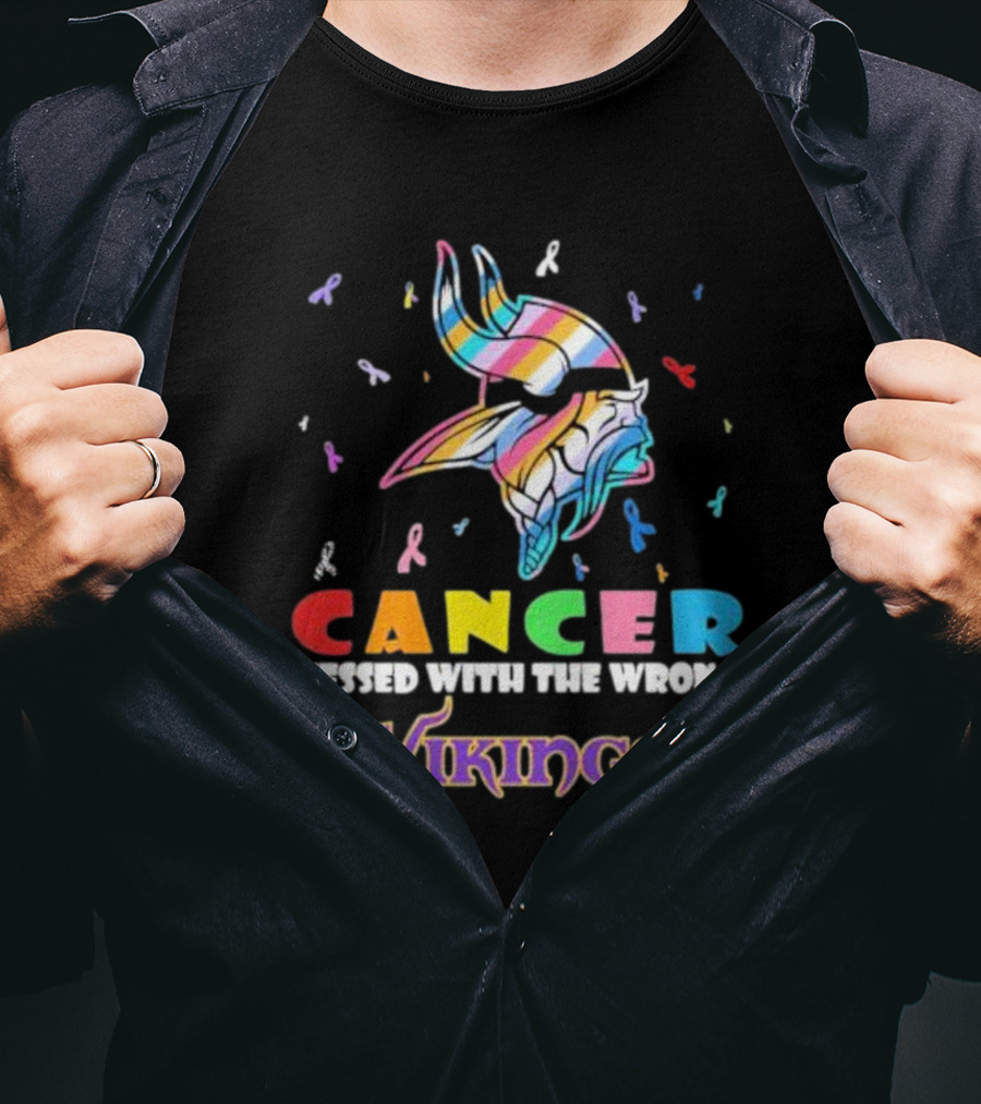 Cancer Messed With The Wrong Vikings Rainbow Ribbon T-Shirt