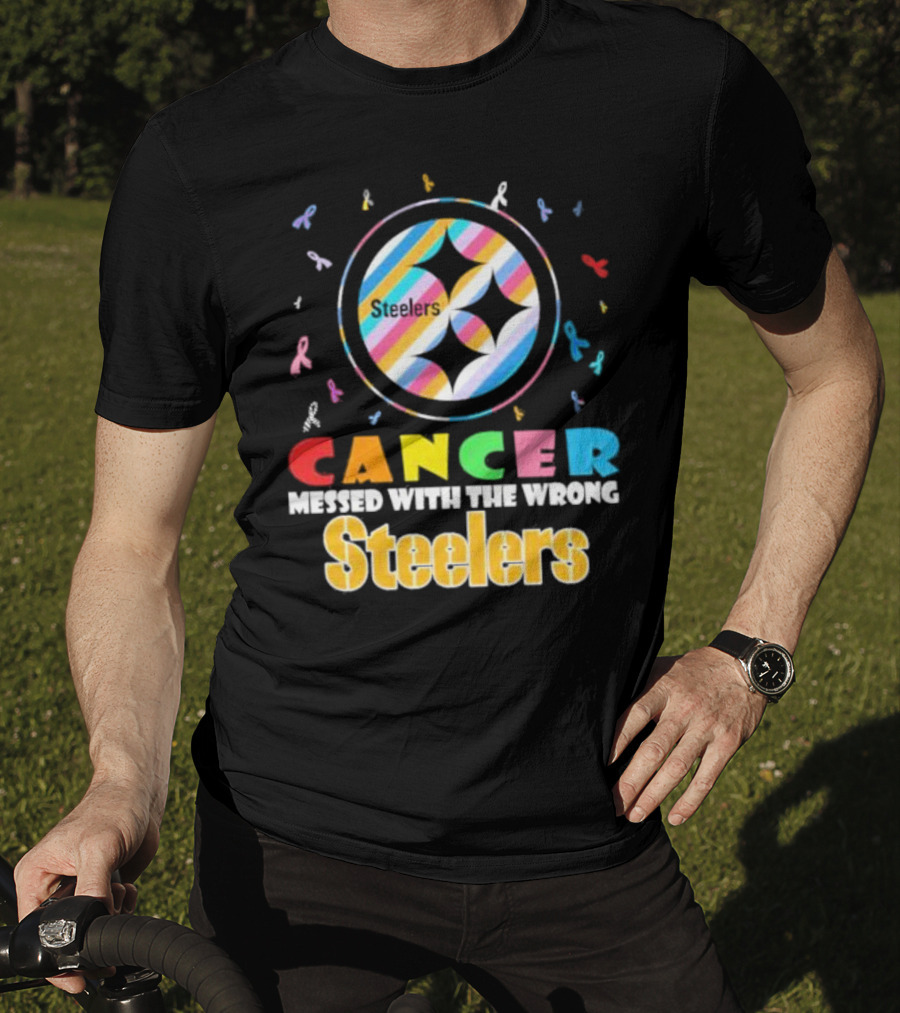 Cancer Messed With The Wrong Pittsburgh Steelers Colorful Ribbons T-Shirt