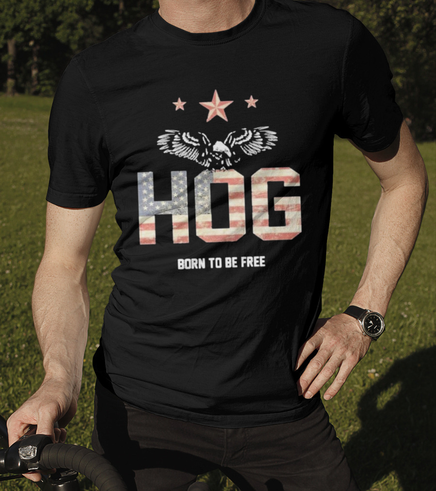 Hog Born To Be Free American Flag Eagle Stars T-Shirt