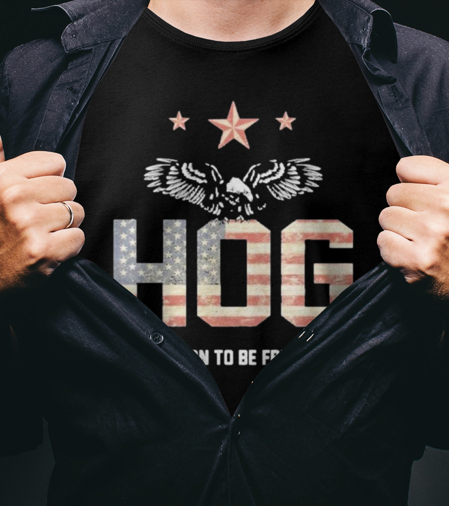 Hog Born To Be Free American Flag Eagle Stars T-Shirt