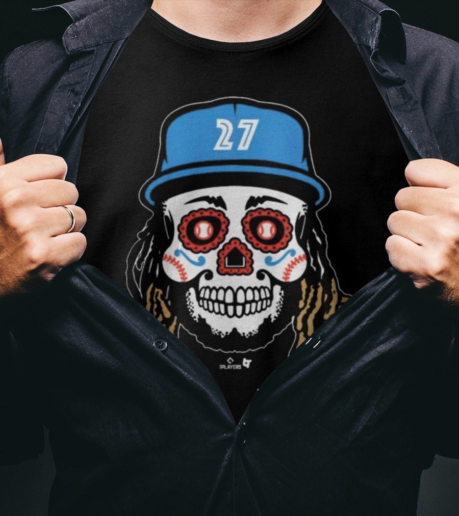 Toronto Blue Jays #27 Vladimir Guerrero Jr Sugar Skull MLBPA T-Shirt