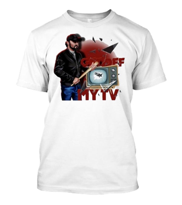 Get Off My TV Baseball Bat Vintage TV Shattered Screen T-Shirt