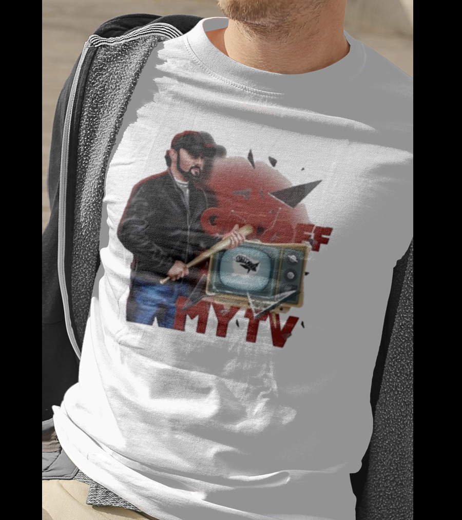 Get Off My TV Baseball Bat Vintage TV Shattered Screen T-Shirt